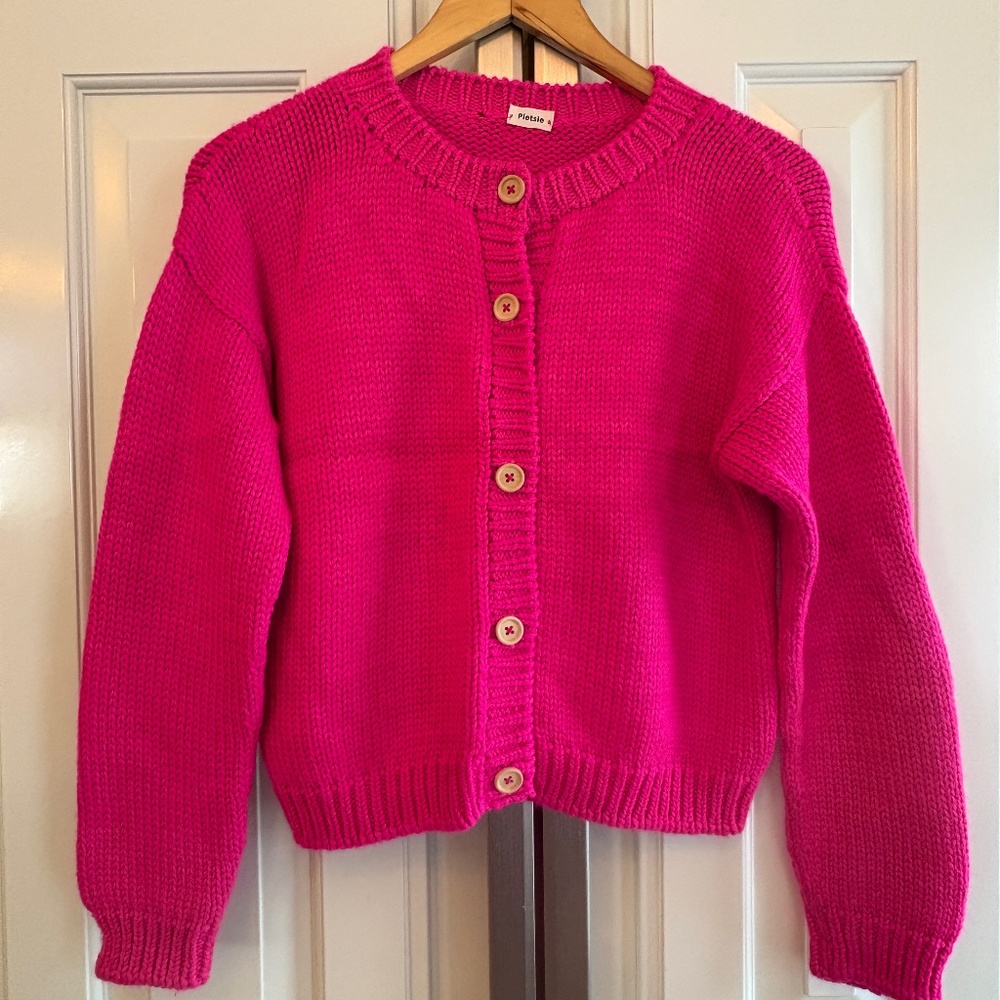 Pietsie 100% Alpaca Cardigan Sweater, Hand Knit, PINK!